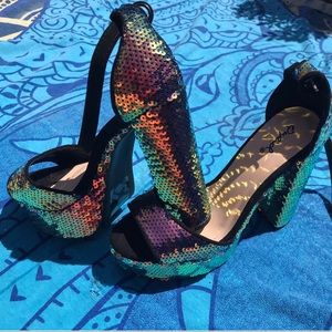 Qupid Dark Rainbow Iridescent Sequin Platform